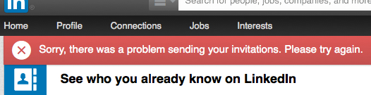 'There was a problem' - LinkedIn error message