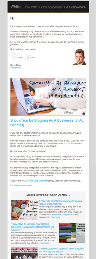 Example of an email to send out when you're blogging as a business