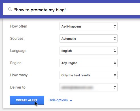 Google Alert for "how to promote my blog"
