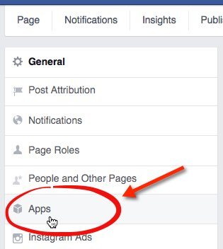 Facebook - select Apps from the Settings