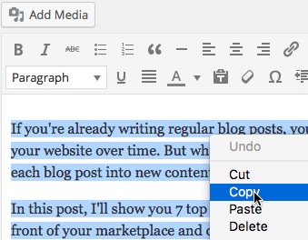 You might find it easier to copy from the editing facility for the blog post