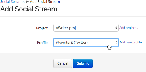 Add Social Stream - select the Project and Profile you want to add