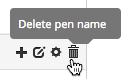 Click the trash can icon to delete the pen name