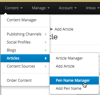 Go to Content > Articles > Pen Name Manager via the menu