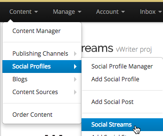 Click Content > Social Profiles > Social Streams on the top menu