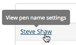 Click the name to view the settings for the pen name