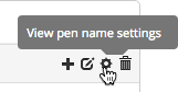 Click the cog wheel button to view the pen name's settings