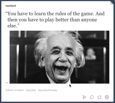Even images can be added into the source. This example shows an Albert Einstein quote on Tumblr.