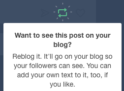 Reblog a post on Tumblr and it will be posted to your own blog, along with any comments you want to add