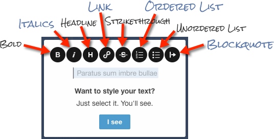 Style text in Tumblr by selecting some text and then selecting from the text styling options that appear