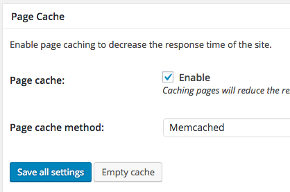 Enable page cache and select the method required