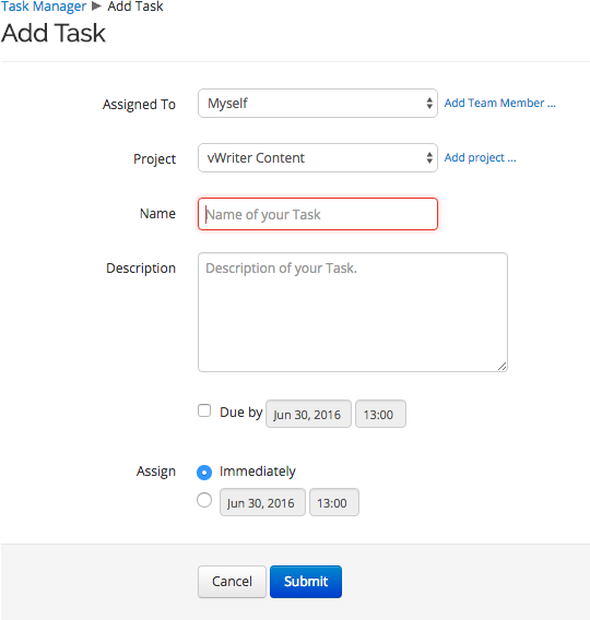 When adding in a Task directly, simply enter the information required