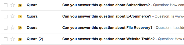 Quora send you notifications about questions other Quora users have asked you to answer (A2As)