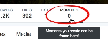 Moments link on your Twitter profile