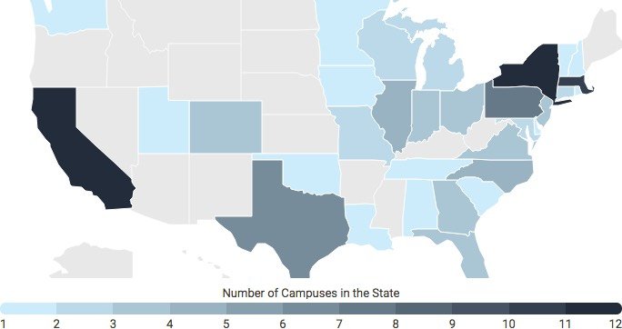 Infographic of top US universities by state - click to view interactive data